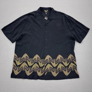 Hawaiian Silk Shirt Men XL Button Down Aloha Luxury Party Luau Black NWT